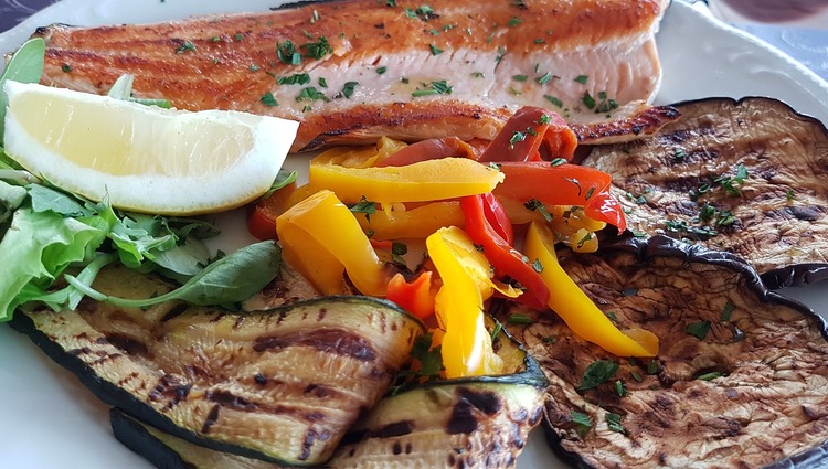 Salmon, Zucchini and Eggplant with Bell Peppers - Seafood Recipe